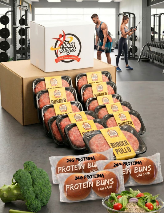 PACK DE 12 BANDEJAS DE BURGER DE POLLO + 3 PAQUETES DE PANES PROTEICOS